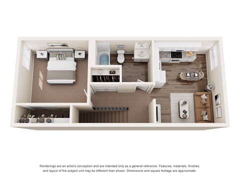 Floor plan for 1 bed, 1 bath, 570 sqft